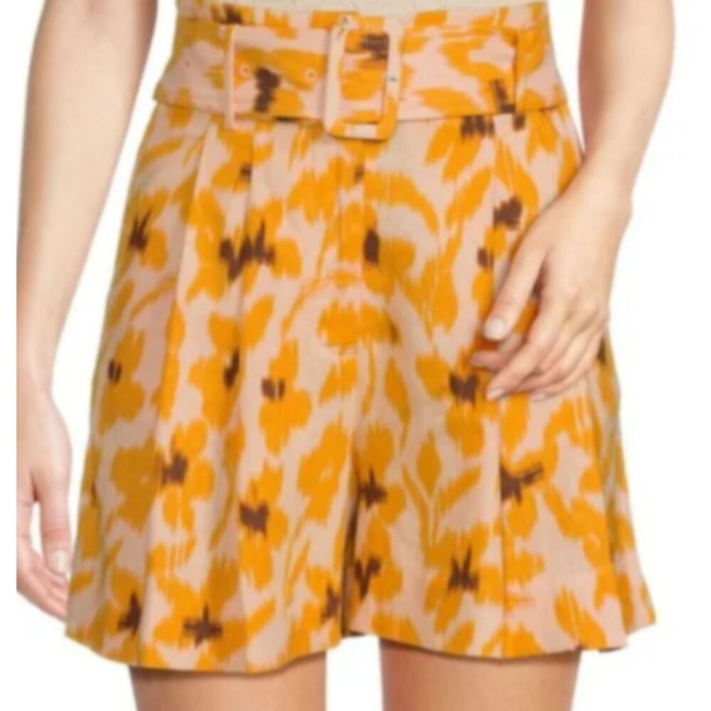 Sam Edelman High Waist Linen Blend Belted Ikat Print Shorts Size 4